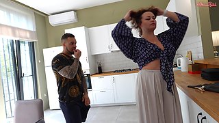 Hot Naughty Girl Seduces Her Stepmother's Lover and He Fucks Them Both Hard in the Mouth with His Huge Dick!
