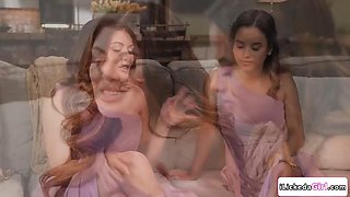 Divorced big tits lesbian couple fucking their new roommates