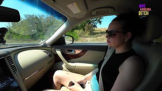 An Adult Woman Jerks off and Squirts in a Car with Strangers!