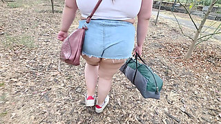 (censored - cut - No People Around) I love walking around in public with cum on my face and showing off my huge ass