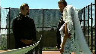 Stunning young big tit bride is licked by tennis coach
