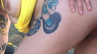 Tattooed MILF Nery Takes Hard Doggy Pounding on Beach