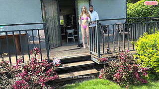 Backstage! Horny Cuckold Husband Films Tiny Sasha Paige Pissing in His Wife Oksana Katysheva's Mouth!