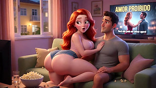 Voluptuous Redhead's Open Window Tease Leads to Passionate Sofa Encounter with Neighbor (AI generated)