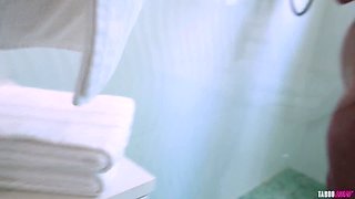 Two outstanding milfs with curvy bodies play with their sweet pussies in the shower