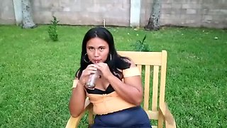 Sexy Latina babe flashing panties in upskirt tease