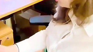 Office Cum Eating, Day at the Office, Soda Blowjob and Cum, Cheating Wife Sucks Boss Dick and Eats His Cum