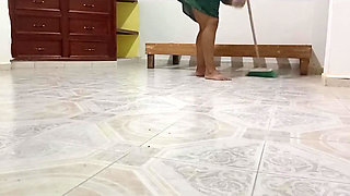 Chubby Neighbor Cleaning Her New Apartment