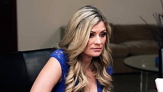 Suburban milf in blue dress blowing the head teacher