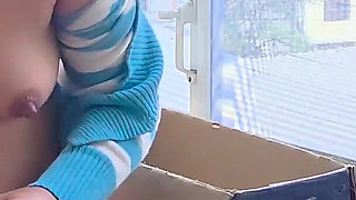 Perverted Stepdaughter Masturbates at the Window for the Neighbors to See.