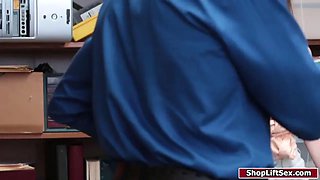 Petite shoplifter fucks security officer