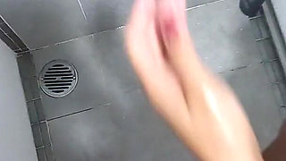 Sensual Red Nails Soapy Shower Handjob