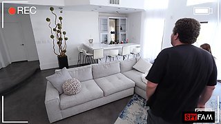 Stepdaughter Swallows Stepdad's Cock After He Scares Away Her Boyfriend