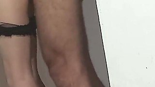 He Ejaculates Inside My Slim Body, Standing and Wearing Sexy Lingerie.